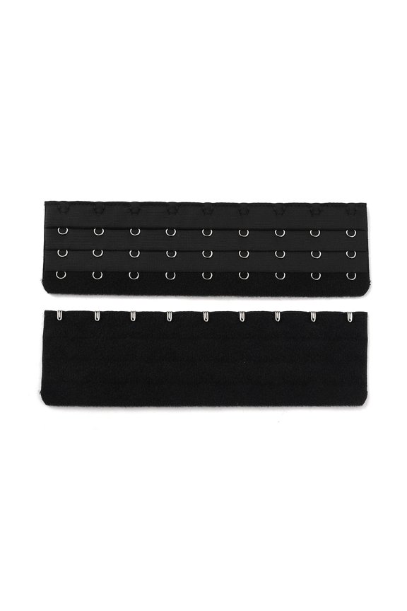 20pc Polyester Women's 3 Rows x 9 Hooks Longline Corset Bra Extender for Bustiers with Stainless Steel Rings & Hooks Black 170x50x3.5mm