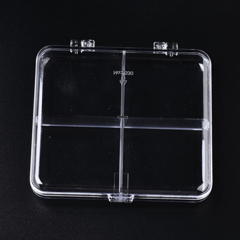 20pc Polystyrene Bead Storage Containers with 4 Compartments Organizer Boxes and Hinged Lid for Jewelry Beads Hook Small Accessories Rectangle Clear 10.8x9.8x1.7cm