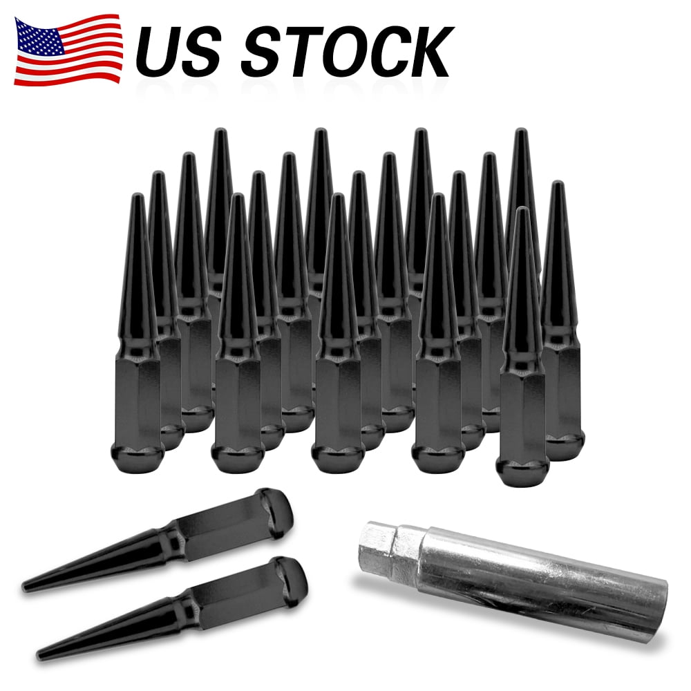 20pc Premium Black SPIKED 14x1.5 Extended Lug Nuts OFFROAD SPIKE Metal Lugz Nut
