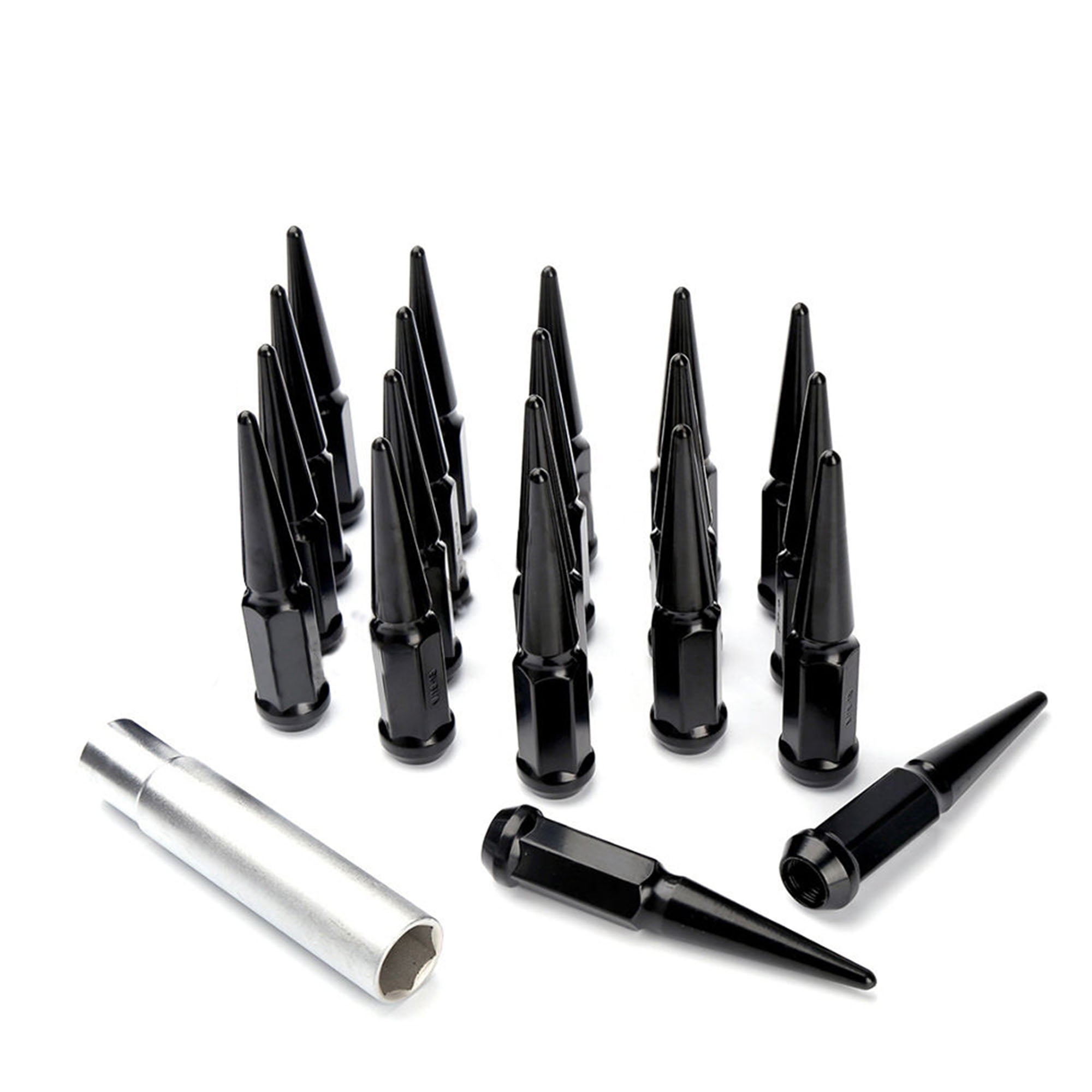 20pc Premium Black SPIKED 14x2 Extended Lug Nuts 4.4" Lincoln Navigator 5 w/Key