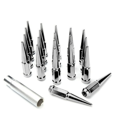 20pc Premium Chrome SPIKED 12x1.5 Extended Lug Nuts 4.4" OFF-ROAD SPIKE Metal Lugz Nut w/Key