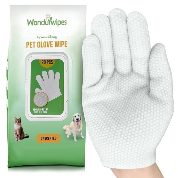 Dog Cleaning Wipes Gloves – 20ct Pet Grooming Wipes for Dogs & Cats, Deodorizing, Hypoallergenic, Textured Dirt Removal, Aloe Vera