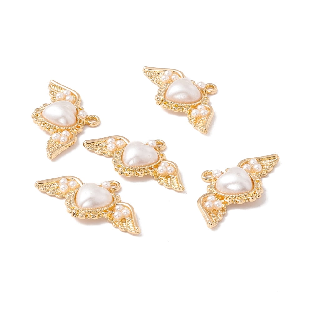 20pc Rack Plating Alloy Pendants with Plastic Imitation Pearl Wing with ...