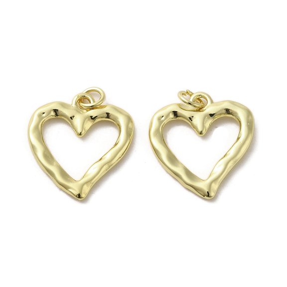 20pc Rack Plating Brass Pendants Lead Free & Cadmium Free Long-Lasting Plated Heart Charms Real 18K Gold Plated 20x18x2mm Hole: 3mm