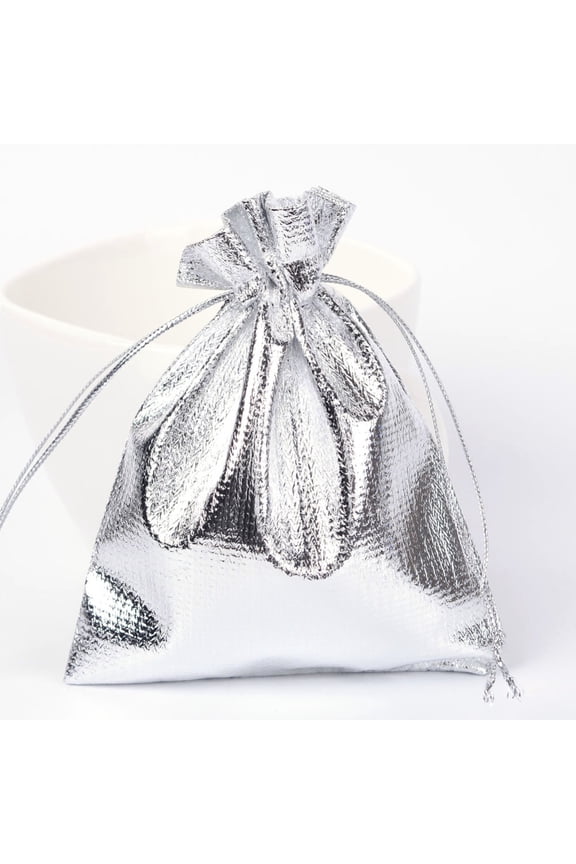 20pc Rectangle Organza Bags Drawstring Pouches Bags Party Jewelry Bags Silver Wedding Cookies Candy 12x10cm