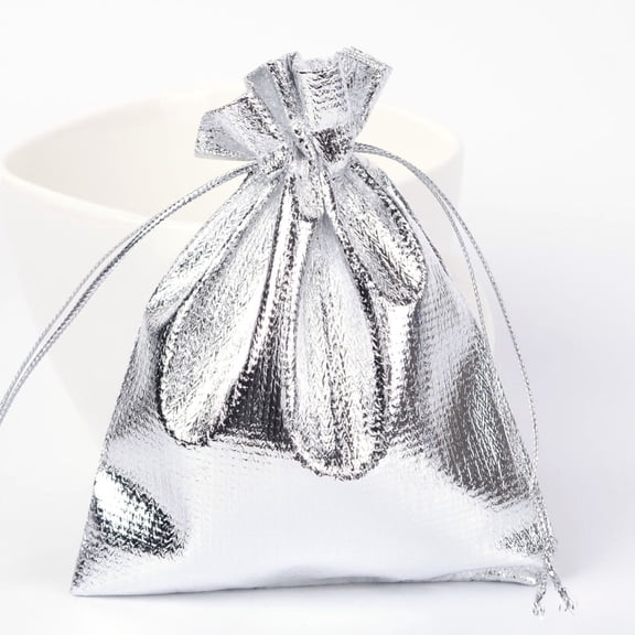20pc Rectangle Organza Bags Drawstring Pouches Bags Party Wedding Cookies Candy Jewelry Bags Silver 12x10cm