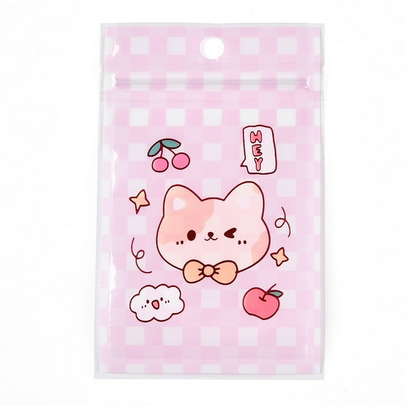 20pc Rectangle Plastic Packaging Zip Lock Bags with Cartoon Animal Pattern Top Self Seal Pouches Pearl Pink 11x7.5x0.15cm Unilateral Thickness: 2.5 Mil(0.065mm)