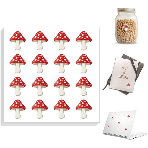 20pc Self-Adhesive Paper Decorative Stickers for Party Decorative Presents Sealing Mushroom 90x90mm Sticker: 20x18.5mm 16 patterns/pc