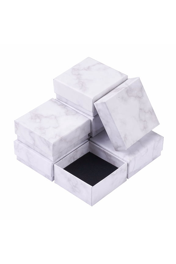 20pc Square Kraft Cardboard Jewelry Boxes Marble Pattern Necklace Pendant Boxes for Jewelry White 7.5x7.5x3.55cm