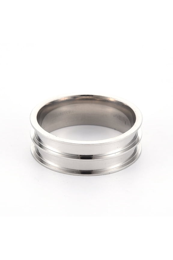 20pc Resistant 201 Stainless Steel Ring Core Blank for Inlay Jewelry Making Double Channel Beveled Edge Ring Stainless Steel Color Size 12 Inner Diameter: 22mm