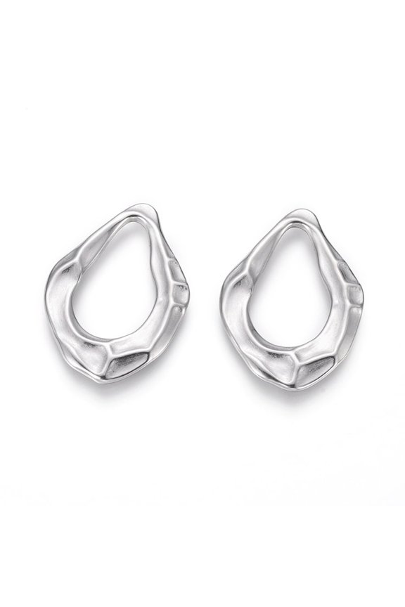 20pc Resistant 304 Stainless Steel Bumpy Pendants Textured Teardrop Stainless Steel Color 30x20x1.5mm Hole: 20x11mm