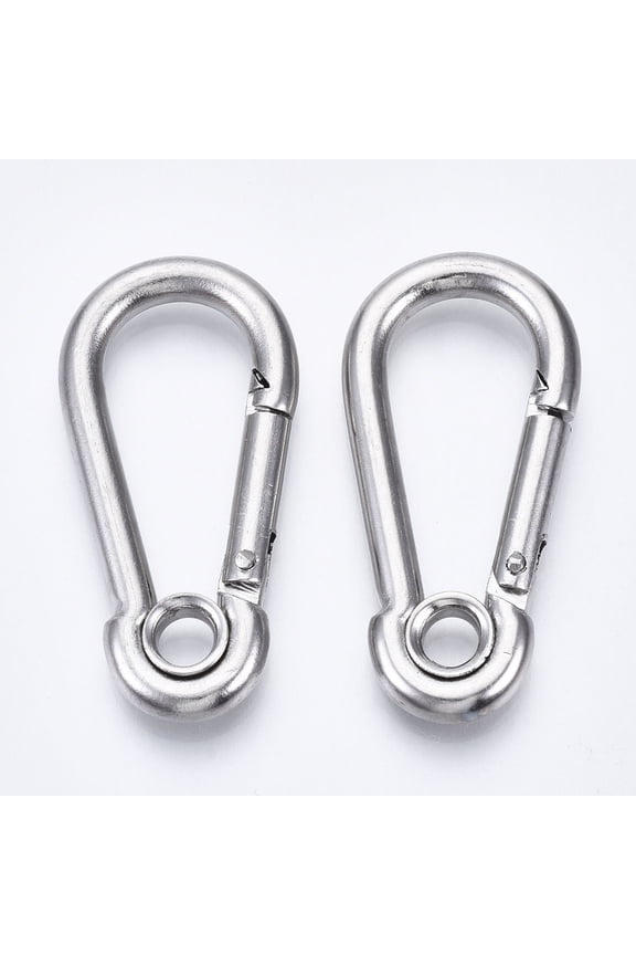 20pc Tarnish Resistant 304 Stainless Steel Rock Climbing Carabiners Key Clasps Quick Links Stainless Steel Color 51x25x5mm Hole: 6mm