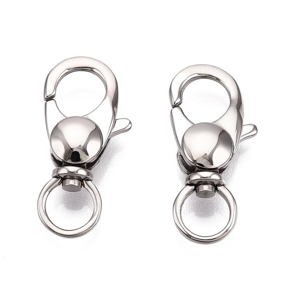20pc Tarnish Resistant Polished 316 Surgical Stainless Steel Lobster Claw Swivel Clasps Swivel Snap Hooks Stainless Steel Color 22~24x11x6mm Hole: 6mm
