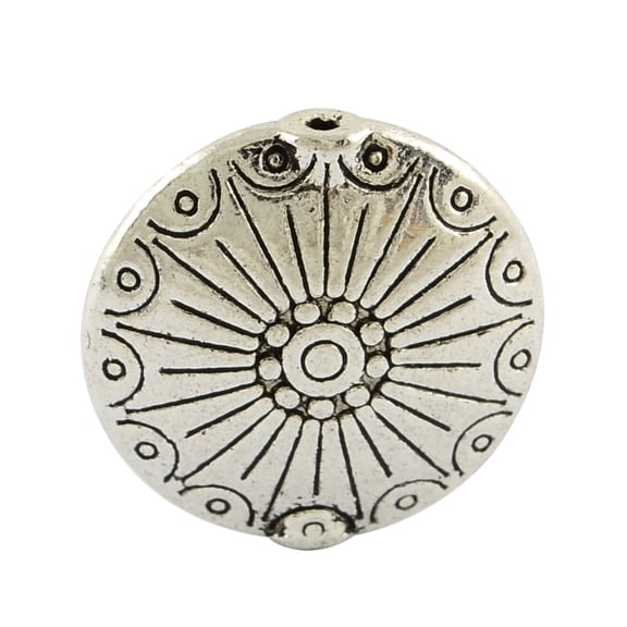 20pc Tibetan Style Alloy Flat Round Carved Wheel Beads Cadmium Free & Lead Free Silver 17.5x5mm Hole: 1.5mm DIY
