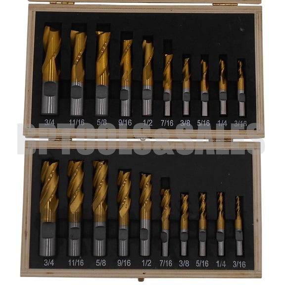 20pc Tin M2 HSS Titanium Coated End Mill Set 2 & 4 Flutes Cutting Tools