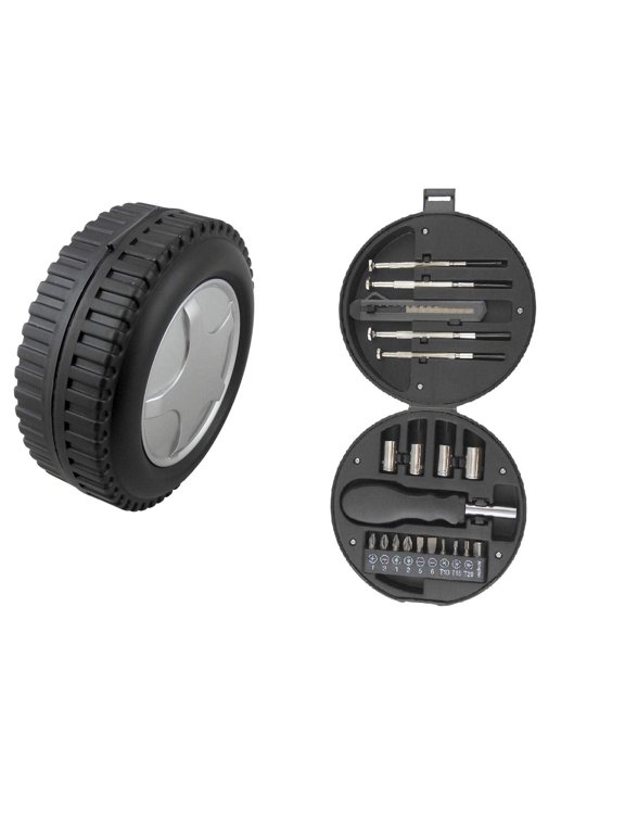 20pc Tool Set in Tire Case: Ideal for Home & Auto, Novelty Socket & Screwdriver Kit
