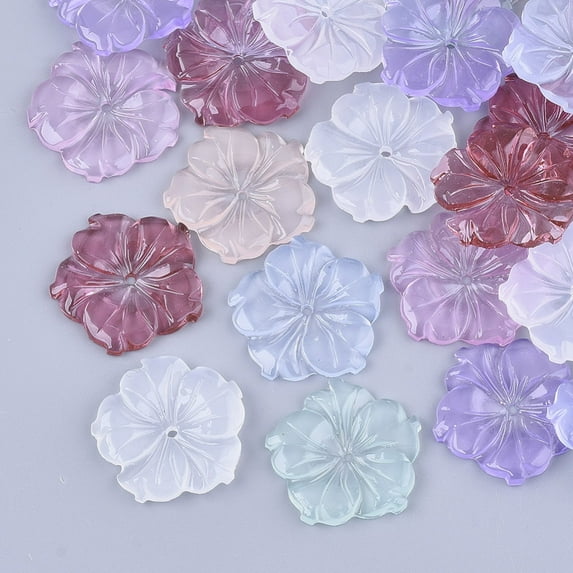 20pc Translucent Resin Beads Flower Mixed Color 21.5x22x3mm Hole: 1.2mm