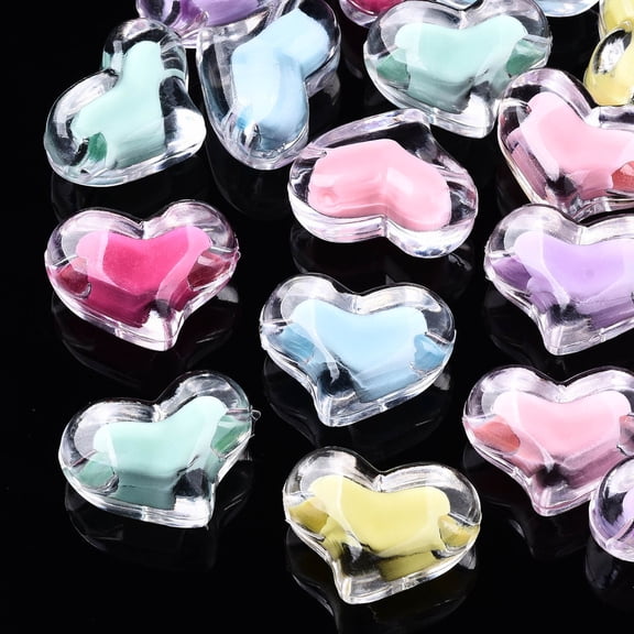 20pc Transparent Acrylic Beads Bead in Bead Heart Mixed Color 16x21x11.5mm Hole: 3mm
