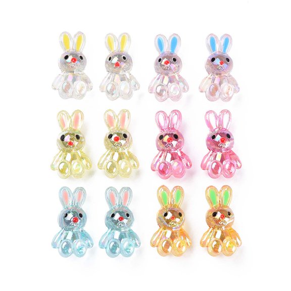 20pc Transparent Acrylic Beads with Enamel AB Color Plated Rabbit Mixed Color 25x14.5x11mm Hole: 2.5mm Material Acrylic