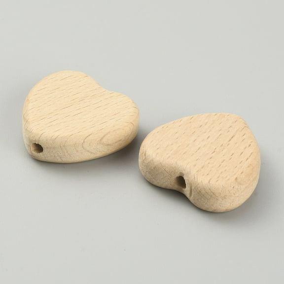 20pc Wood Beads Undyed Beige Heart 25.5x25x8mm Hole: 3mm