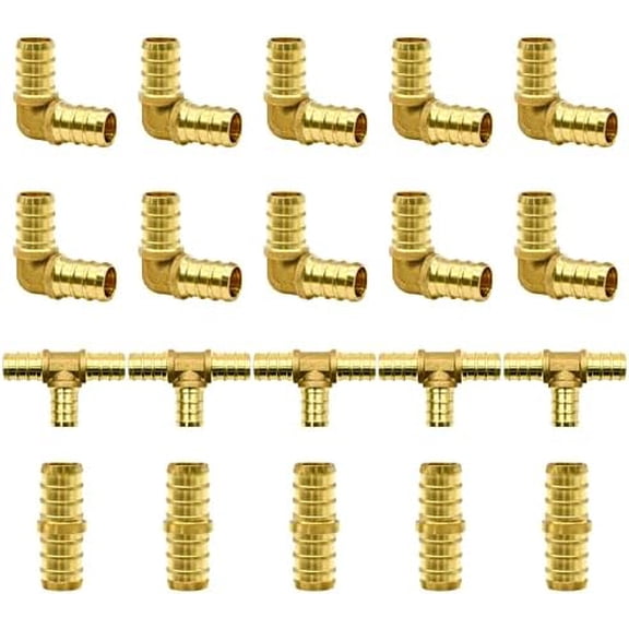 20pcs 1/2" PEX Fittings, PEX Brass Crimp Fitting Combo with Tees"T", Elbows, Couplings