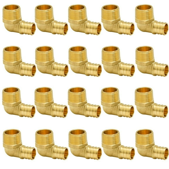 20pcs 1/2" PEX x 3/4" Male NPT Threaded 90 Degree Elbow Brass Crimp Fittings