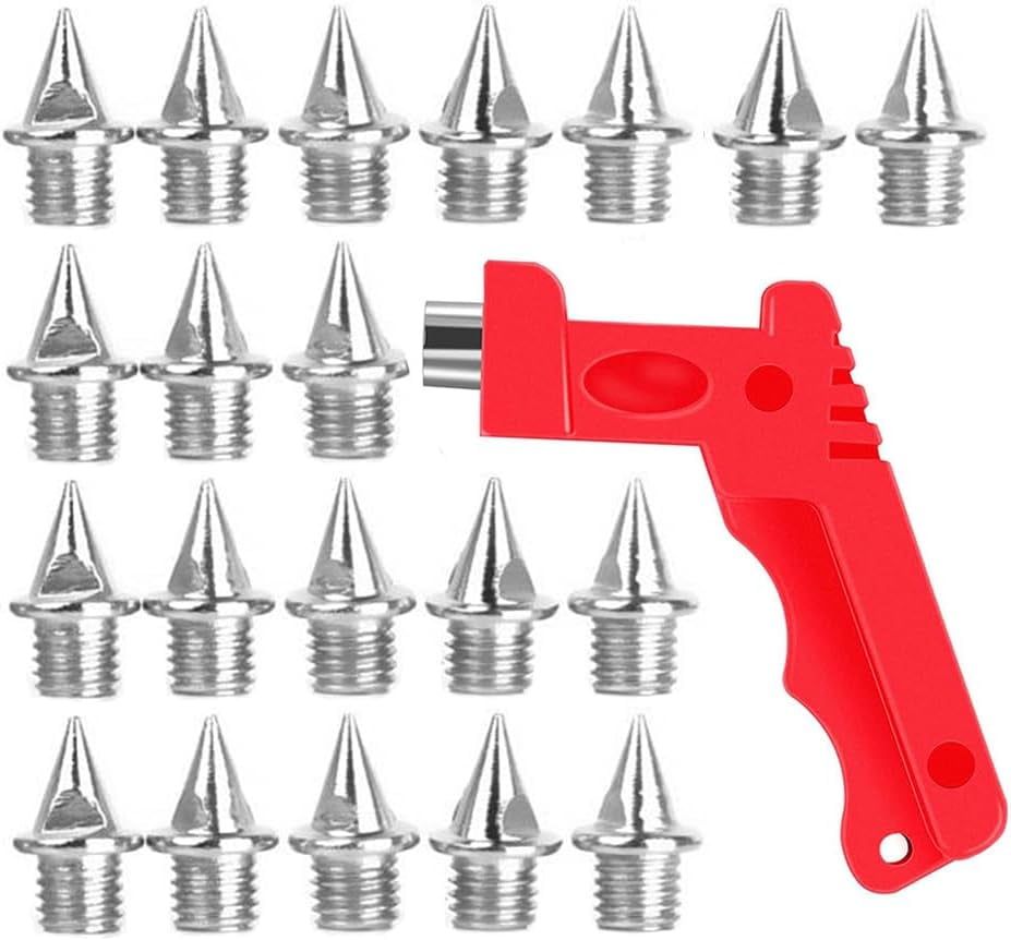 20pcs 1/4 Inch Track Spikes Stainless Steel with 1 PC Spike Wrench for Track Shoes, 0.25