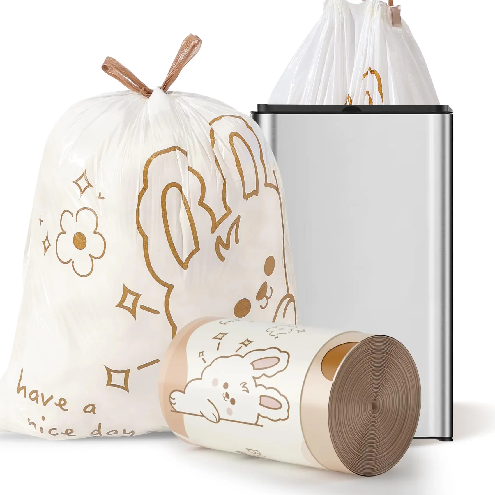 20pcs/1 Bag Gallon Thick Kitchen Garbage Bag with Drawstring Tear Free Storage  Daily Household Use Large Handheld Bag for Home