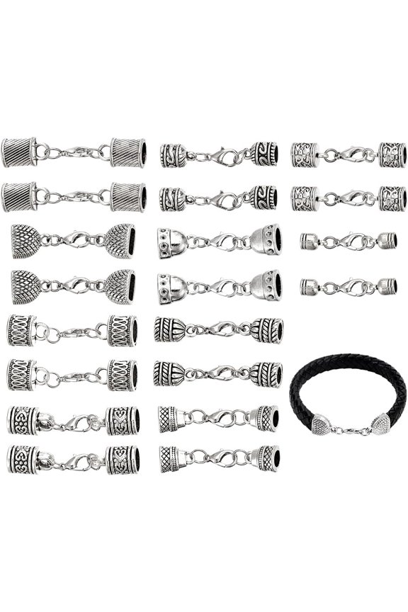 20pcs 10 Styles Alloy Cord End Caps with Lobster Clasp Leather Jewelry Clasps Necklace End Caps End Tip with Loop Ring Connector for DIY Bracelets Necklaces Chokers