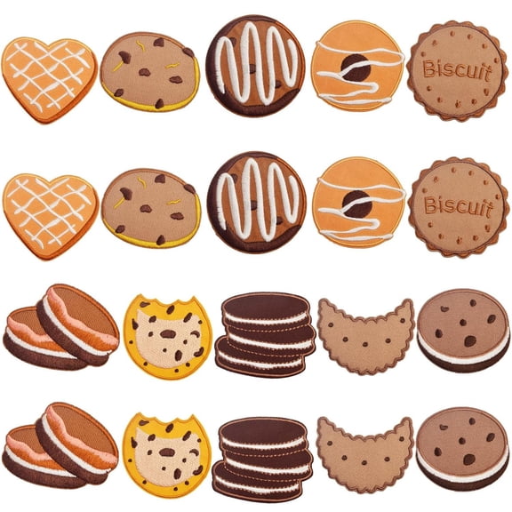 20pcs  10 StylesCookie Biscuit Sweet Snacks Embroidered Patches Cute Cartoon Self Adhesive Sew on Repair Patch Appliques for Clothing Hats Backpacks Jeans Jackets Costumes