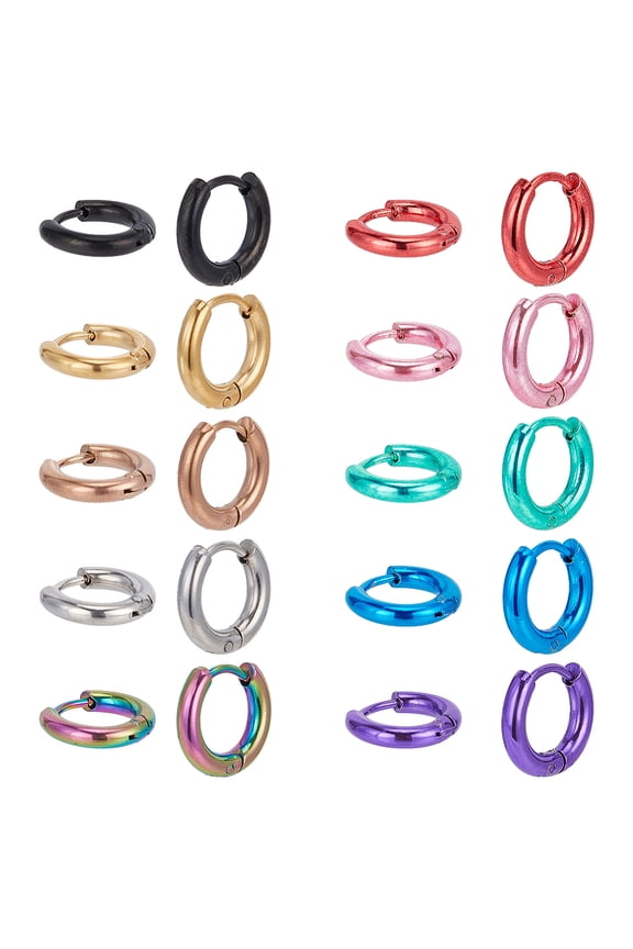 20pcs 10 colors 304 Stainless Steel Huggie Hoop Earrings for Women Mixed color 10 Gauge 11.5x13x2.5mm 2pcs/color