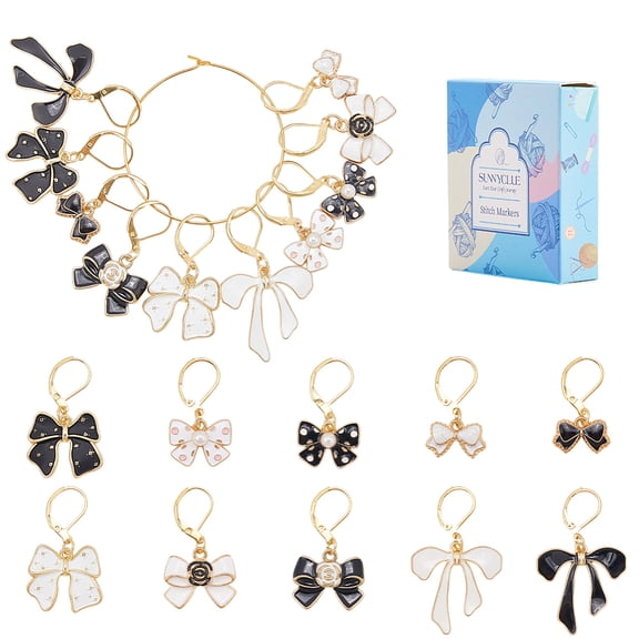 20pcs 10 styles Bowknot Alloy Enamel Pendant Locking Stitch Markers with 304 Stainless Steel Leverback Earring Findings Mixed color 2.5~4.3cm 2pcs/style Alloy+Enamel