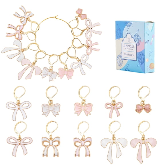 20pcs 10 styles Bowknot Enamel Pendant Locking Stitch Markers with 304 Stainless Steel Leverback Earring Findings Mixed color 2.5~4.3cm 2pcs/style Alloy+Enamel