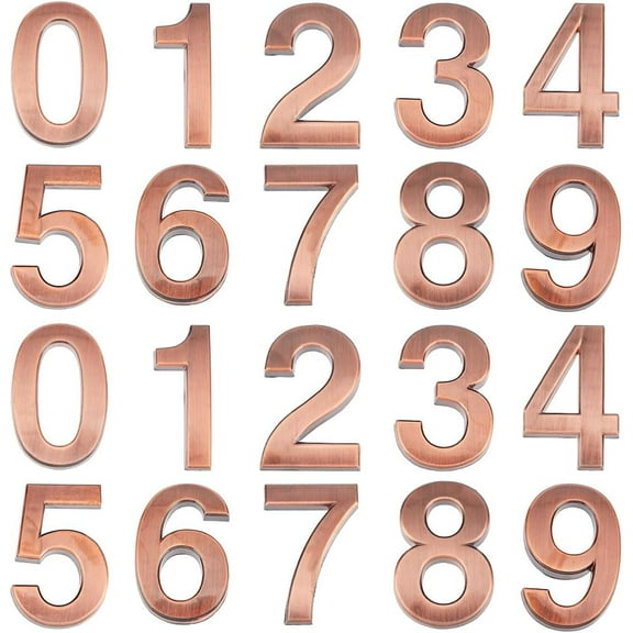 20pcs 10 styles Number 0-9 Self Adhesive ABS Electroplating Digital Number Home House Numbers Door Plates Light Salmon 49.5~50x19.5~33x~7.5mm 2pcs/style