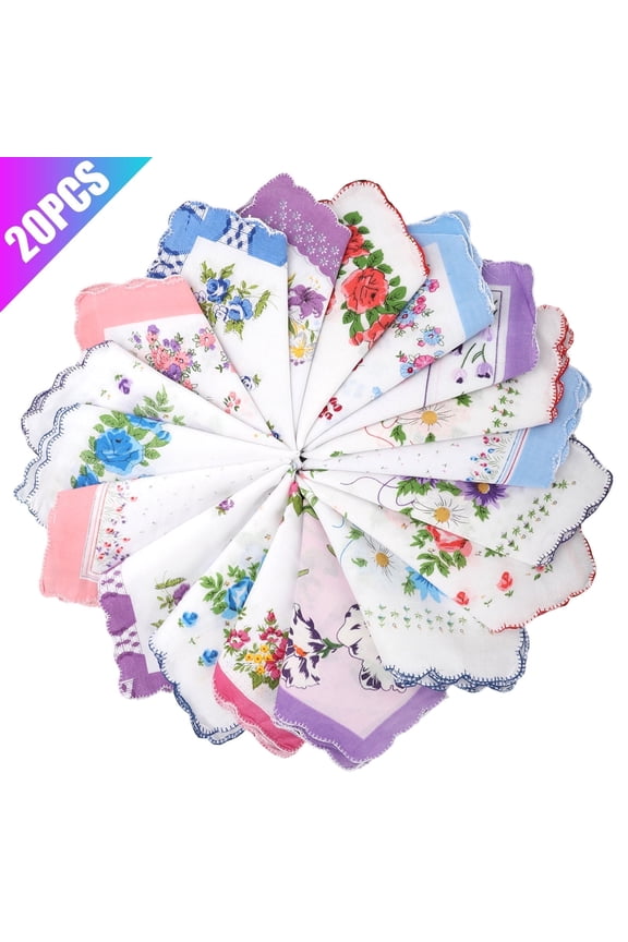 20/6pcs Men's Women's Handkerchiefs, EEEkit 100% Cotton Hankies, Classic Soft Pocket Square Hankies, Assorted Striped Border Cotton Handkerchiefs for Men, Ladies Floral Print Hankies