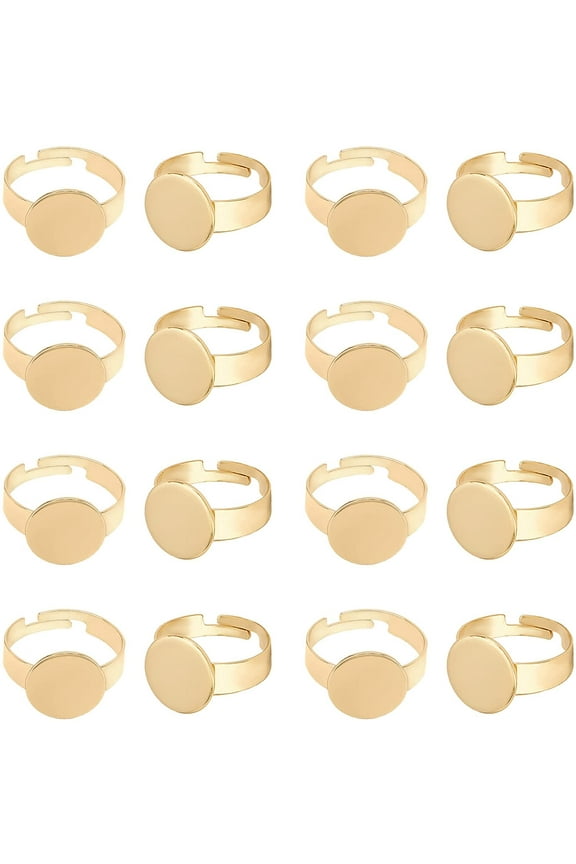 20pcs 12 mm Finger Rings Adjustable 304 Stainless Steel Cabochon Ring Components of Ring for Jewelry Making Pad Ring Base Findings Flat Round Golden DIY