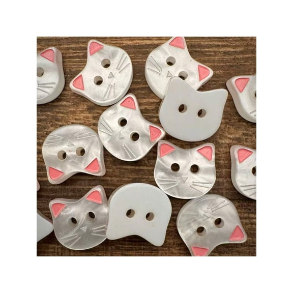 20pcs 12MM Cute Buttons With Pink Ears Small Cat Cartoon Animal Buttons For Cardigans Handmade Accessories Decorative Buttons