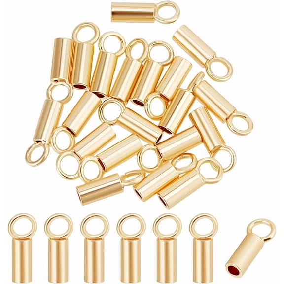 20pcs 14k Gold Plated Filled Crimp End Cap Brass Cord Ends Gold Jewelry Findings Barrel Closed Ring Loop