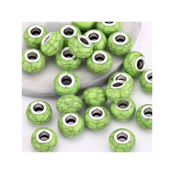 20pcs 14mm Green Crackle Glaze Round Bead With Silvertone Core For DIY Bracelet And Phone Chain