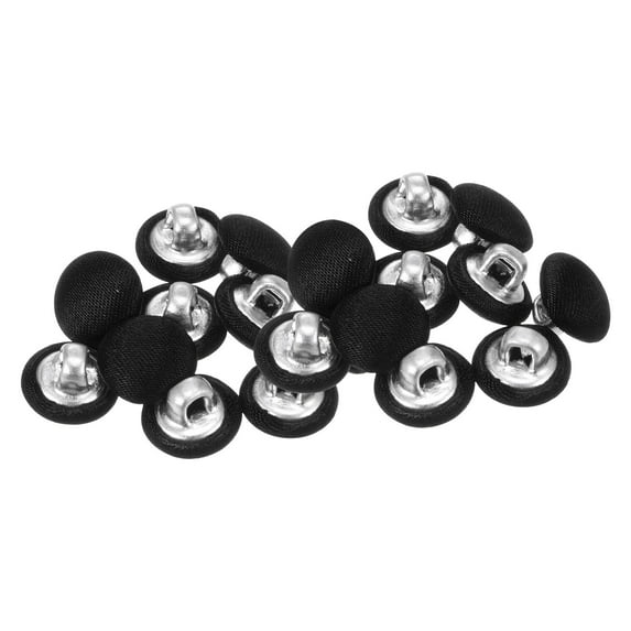 20pcs 16L Fabric Cloth Covered Button 10mm Round Metal Shank Sewing Buttons for Suits Blouses Sweaters, Black
