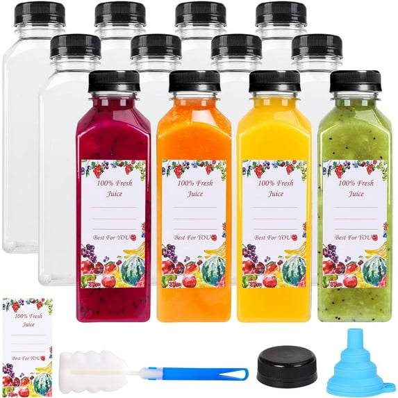 20pcs 16oz Juice Bottles, Plastic Juicing Bottles with Caps, Clear Bulk Drink Containers with Black Tamper Evident Lids for Juicing, Smoothie, Drinking and Other Beverages