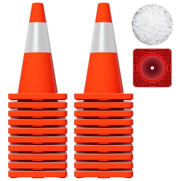 20pcs 18 Inch Red Road Safety Cones, 45cm PVC Traffic Cones with Reflective Collar for Construction and Traffic Management