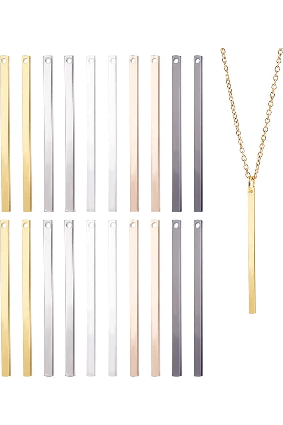 20pcs 18K Gold Plated Bar Charms 6 Colors Vertical Pendants 40mm Geometric Pendants Charms Brass Bar Stamping Blank Pendants for Simple Y Necklace Bracelet Jewelry Making