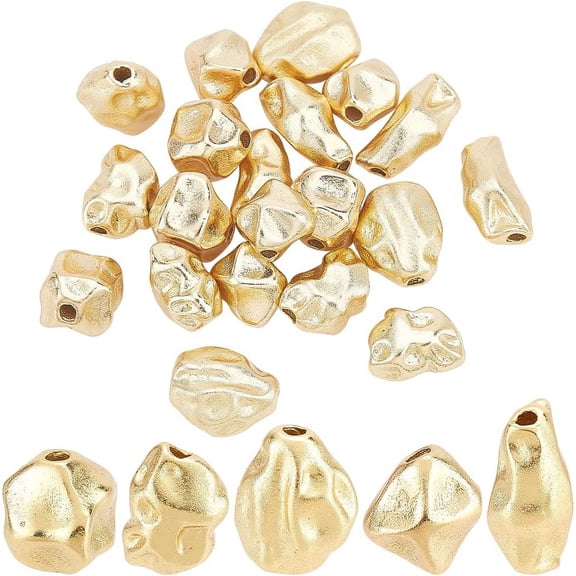 20pcs 18K Gold Plated Irregular Beads 5 Styles Twist Gold Beads Brass Spacer Bead Twist Loose Bead for Necklace Bracelet Earring Jewelry Making Real 18K Gold Plated