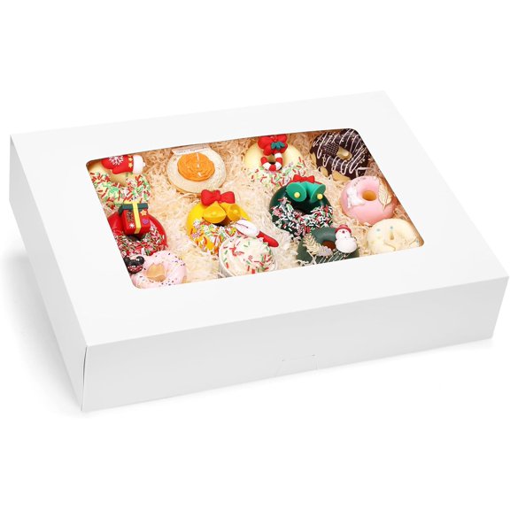 20pcs 19x14x4in Sheet Cake Boxes, White Rectangle Bakery Boxes with Window, for Cake Pastry Baking Donuts Cupcake Pie Packaging