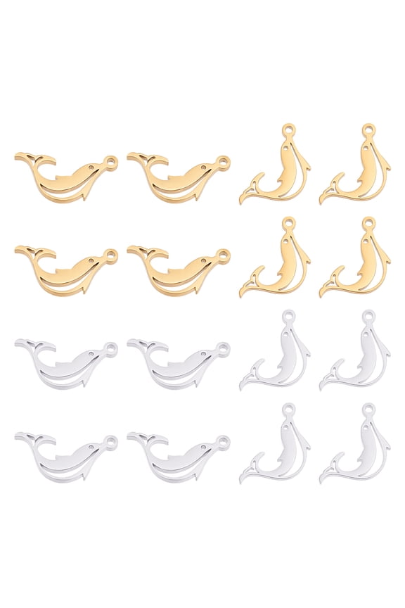 20pcs 2 Colors Dolphin Charms 304 Stainless Steel Laser Cut Pendants Hypoallergenic Ocean Animal Charms for Making Jewellery for making
