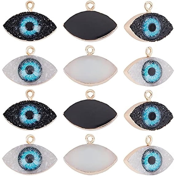20pcs 2 Colors Druzy Resin Eye Pendants Evil Eye Charms Irregular Eye Charms with Edge Light Gold Plated Iron Loops