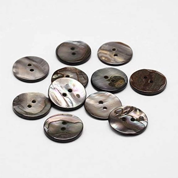 20pcs 2-Hole Flat Round Natural Black Shell Buttons Black 17x2mm Hole 2mm DIY Making