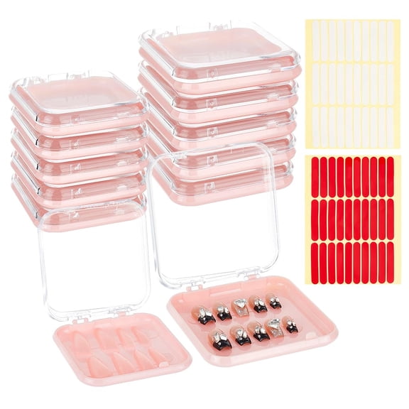 20pcs 2 Styles Press On Nail Boxes Pink Artificial Nail Packaging Display Storage Boxes with 60pcs Double Sided Adhesive Tape for Nail Art Salon Manicure Craft DIY Pink