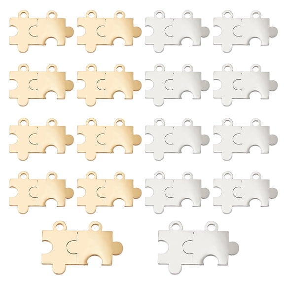 20pcs 2 color 201 Stainless Steel Links/Connectors Laser Cut Puzzle Golden Stainless Steel color 13x19x1mm Hole: 1.5mm 10pcs/color